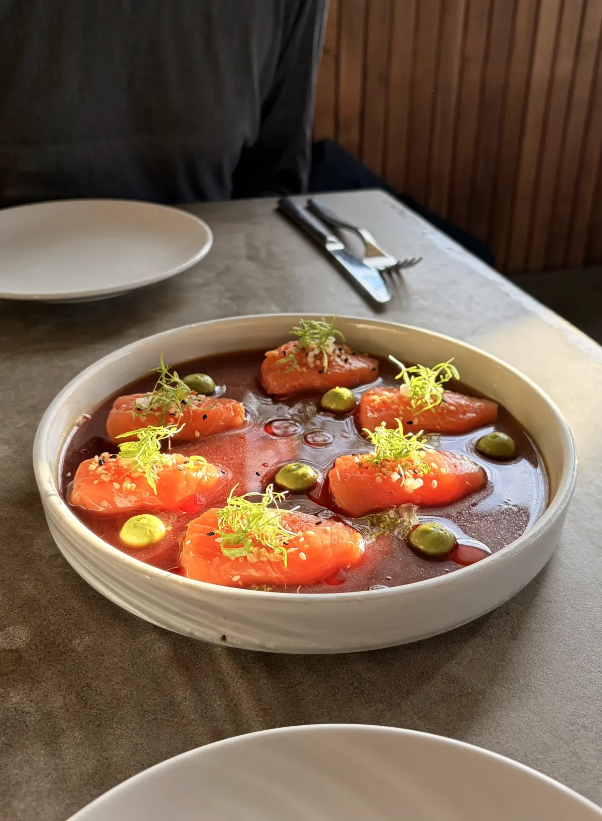 Tomato salad on a stone table